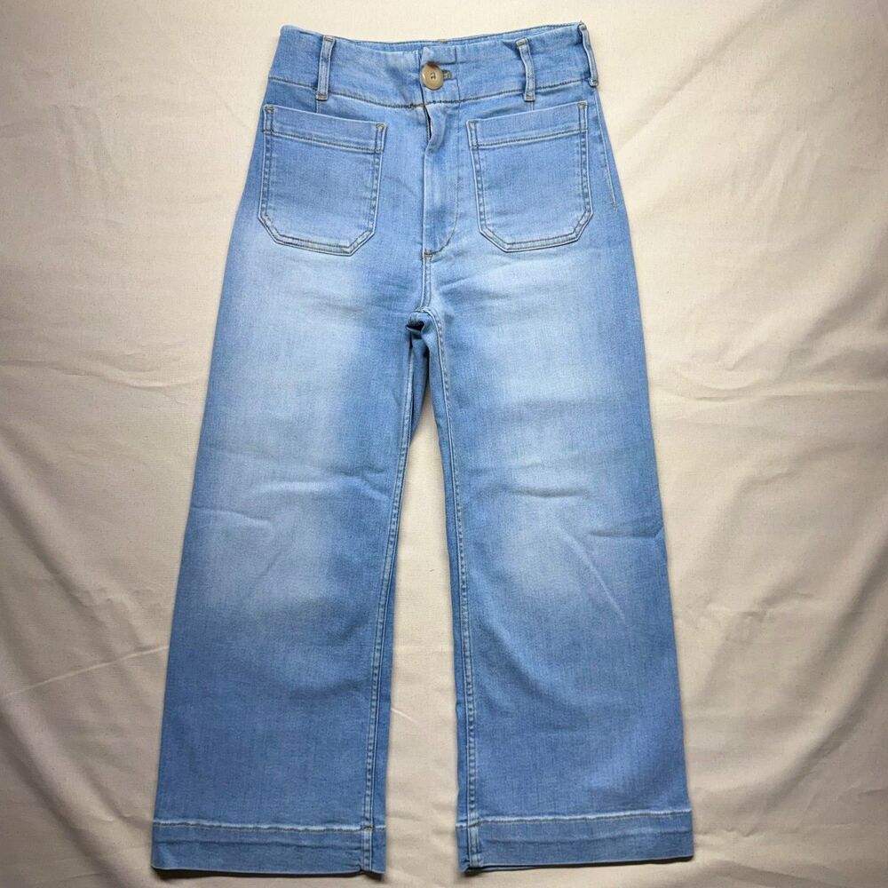 Anthropologie Maeve "The Colette" Cropped Wide-Leg Light Wash Denim 26P